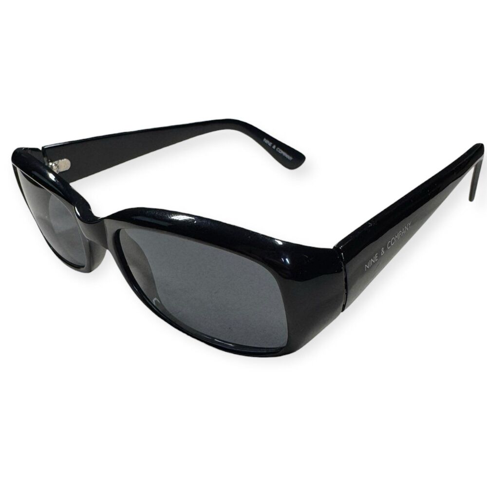 Nine & Co Rectangle‎ Black Sunglasses Sleek Modern Shades Gray Lenses VTG